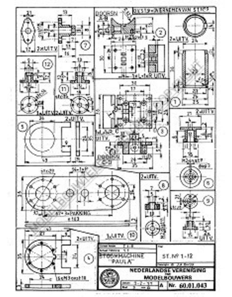 MBT 2-Zylinder vertikale Dampfmaschine "Paula" - Bauzeichnung Maßstab 1 : N/A (60.01.043)
