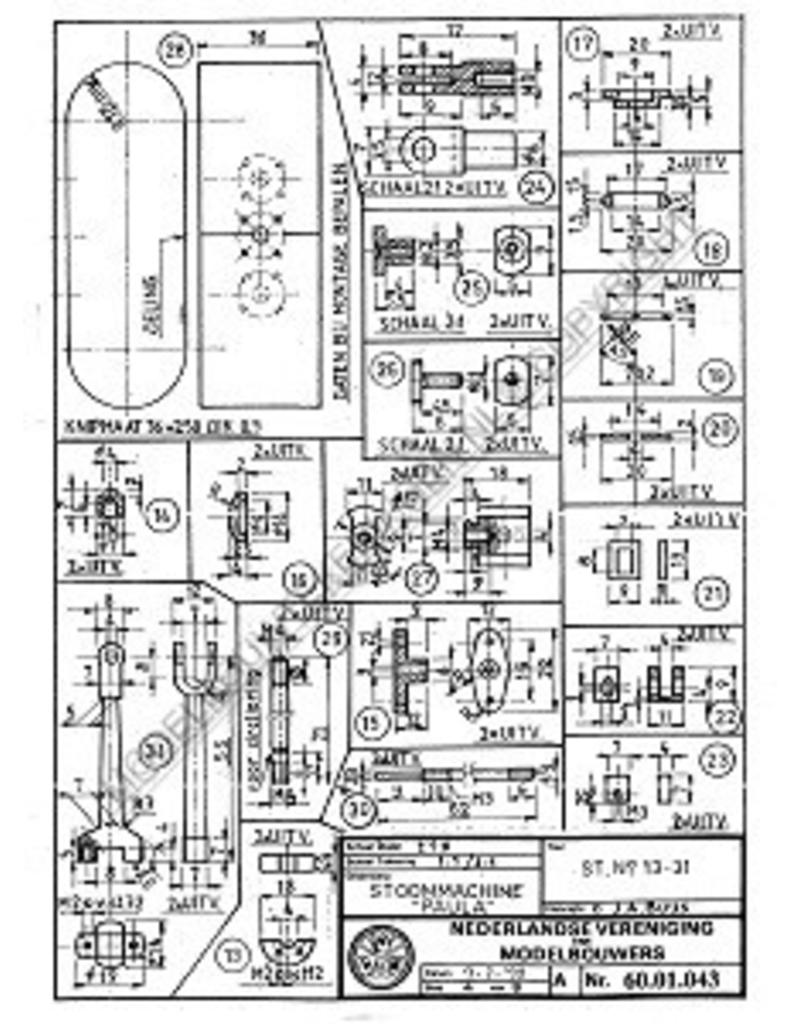 MBT 2-cilinder verticale stoommachine "Paula" - Bouwtekening Schaal 1 : N/A (60.01.043)