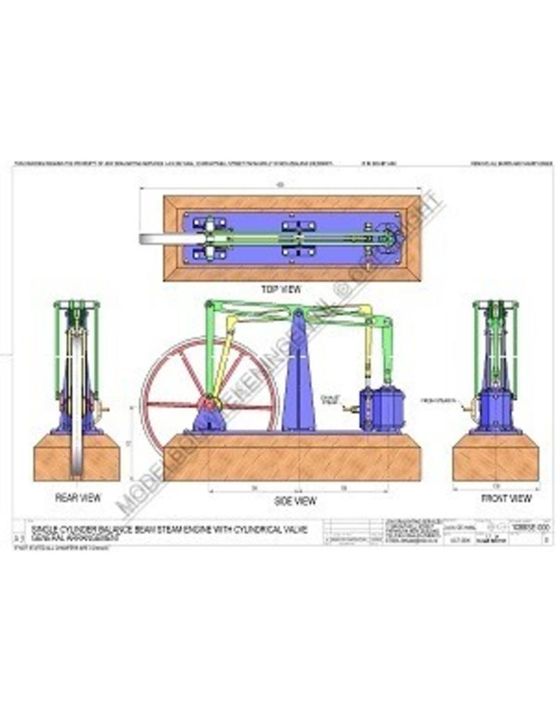 MBT Eencilinder balans stoommachine met cilindrische schuif - Bouwtekening Schaal 1 : N/A (60.01.053/A)