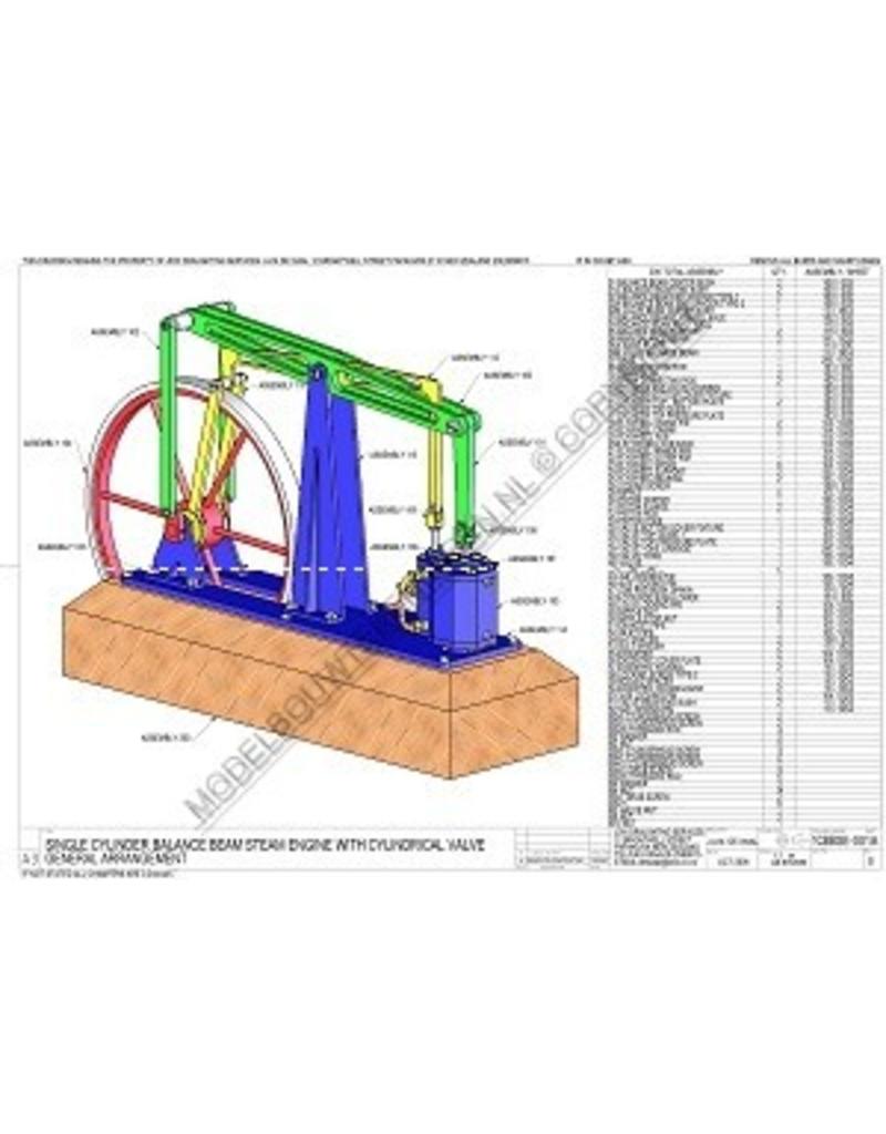 MBT Eencilinder balans stoommachine met cilindrische schuif - Bouwtekening Schaal 1 : N/A (60.01.053/A)