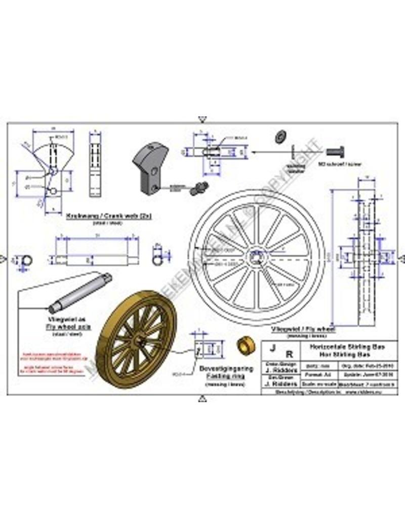 MBT Horizontaler Einzylinder-Stirlingmotor "Bas" - Bauzeichnung Maßstab 1 : XX (60.12.024)