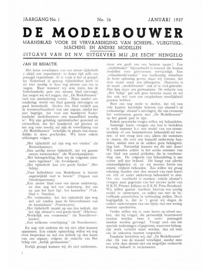 De Modelbouwer 95.37.001 Jahrgang "De Modelbouwer" Ausgabe : 37.001 (PDF)
