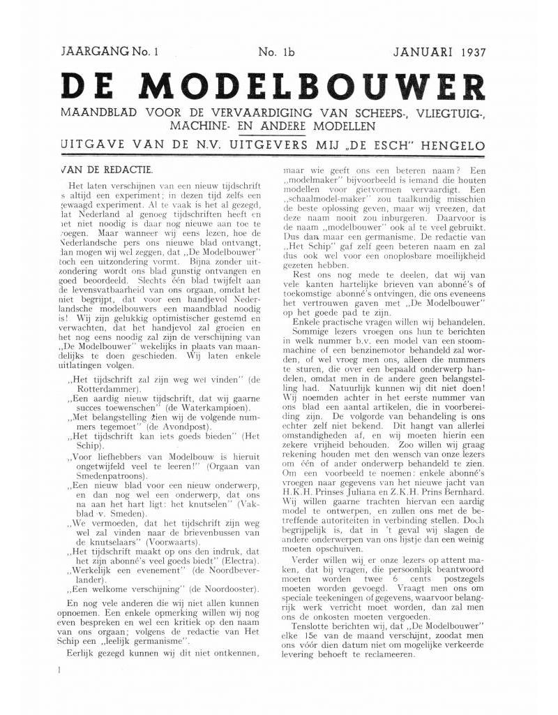 NVM 95.37.001 Jaargang "De Modelbouwer" Editie : 37.001 (PDF)