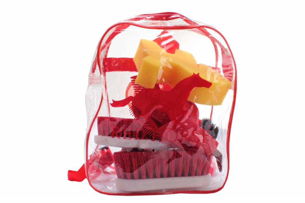 Rode Grooming Kit Voor Paarden Met Borstels Misspony Nl