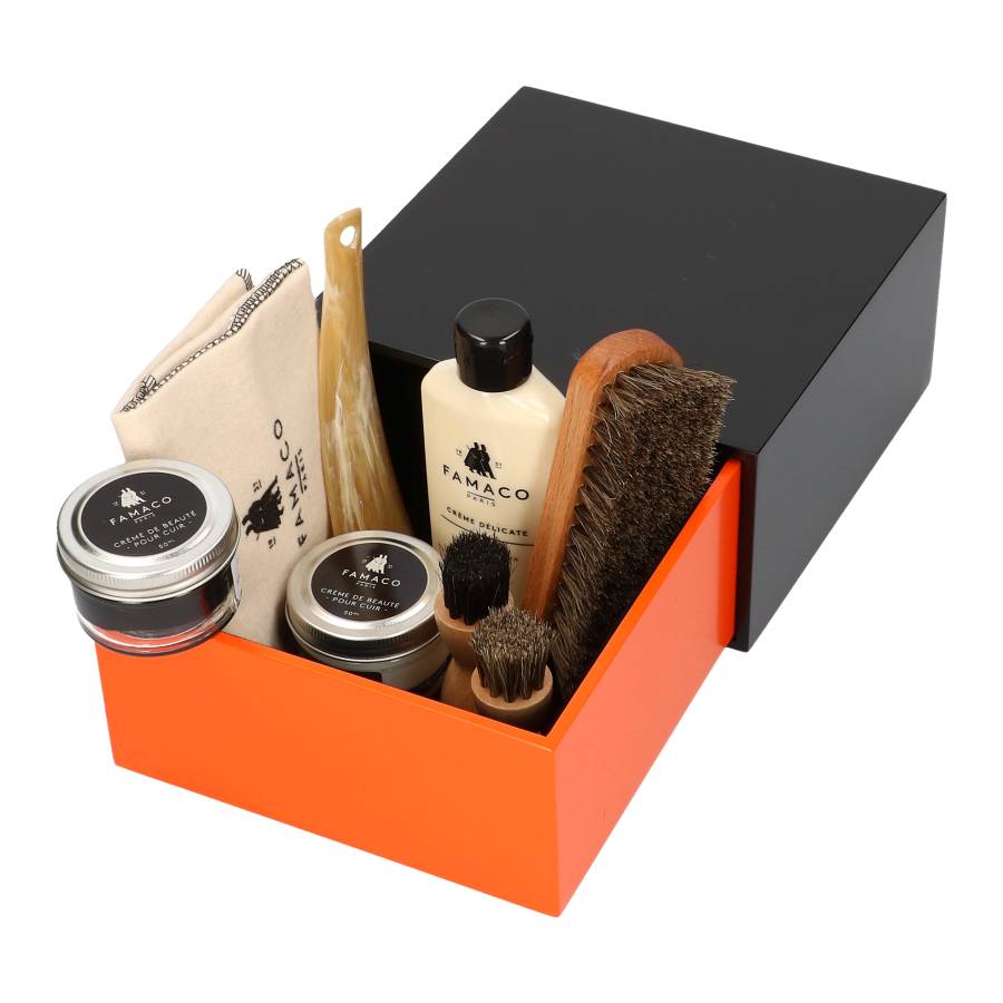 FAMACO Famaco schoenpoetskist Cezanne – luxe complete poetsset oranje/zwart