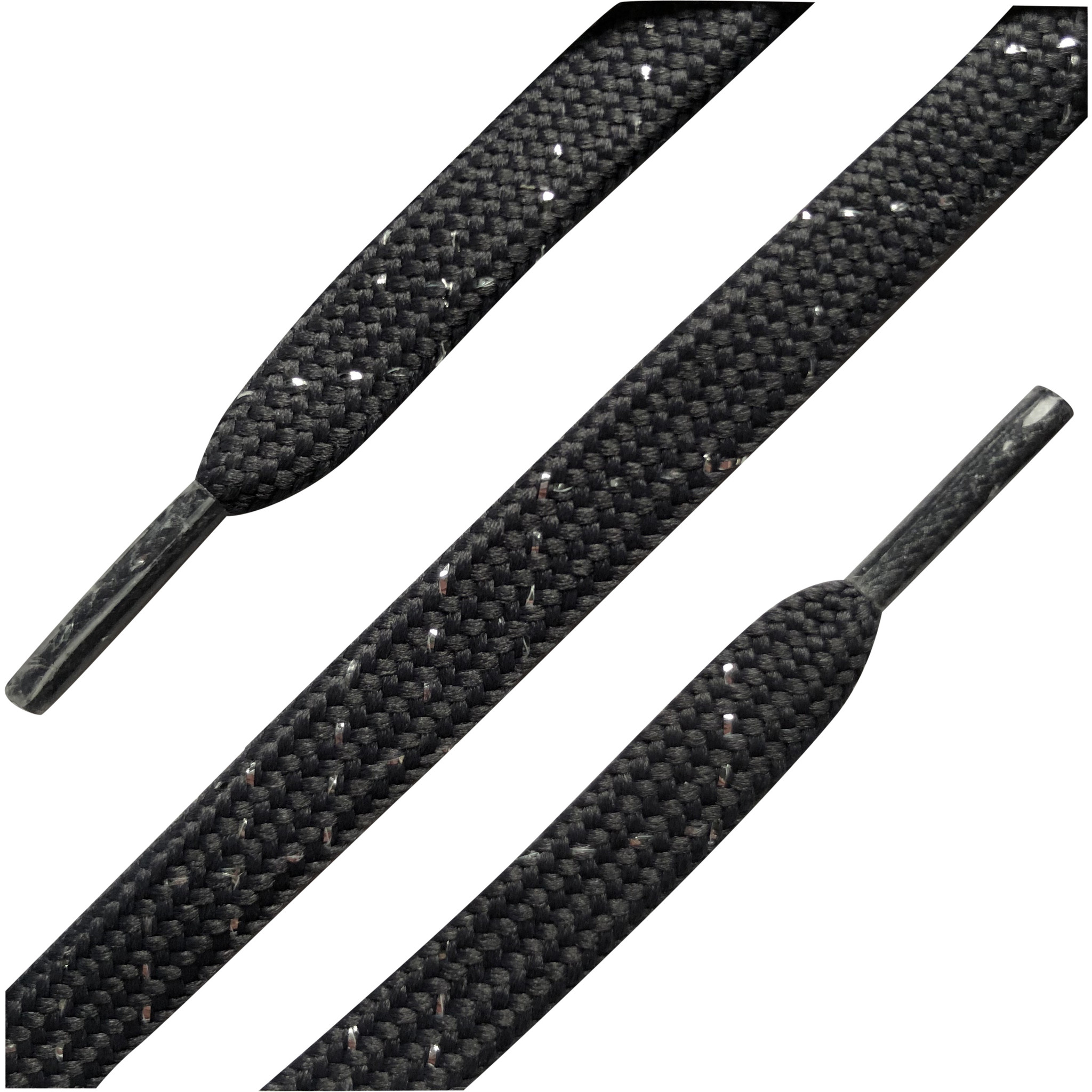 BARTH Donkergrijze lurex veters 120 cm | Platte schoenveters met zilver