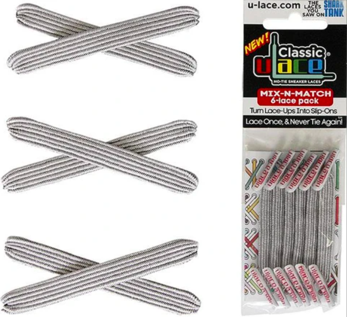 U-LACE VETERS U-Laces classic mix-n-match elastische veters sparkly zilver 6 stuks
