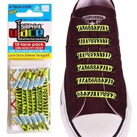 U-LACE VETERS U-Laces silliprint elastische veters neon yellow zebra special edition 12 stuks