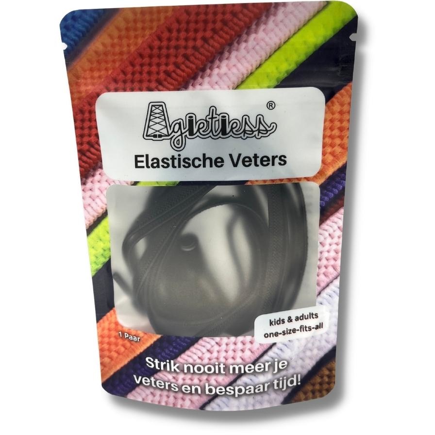 Agletless Agletless elastische veters plat breed - zwart