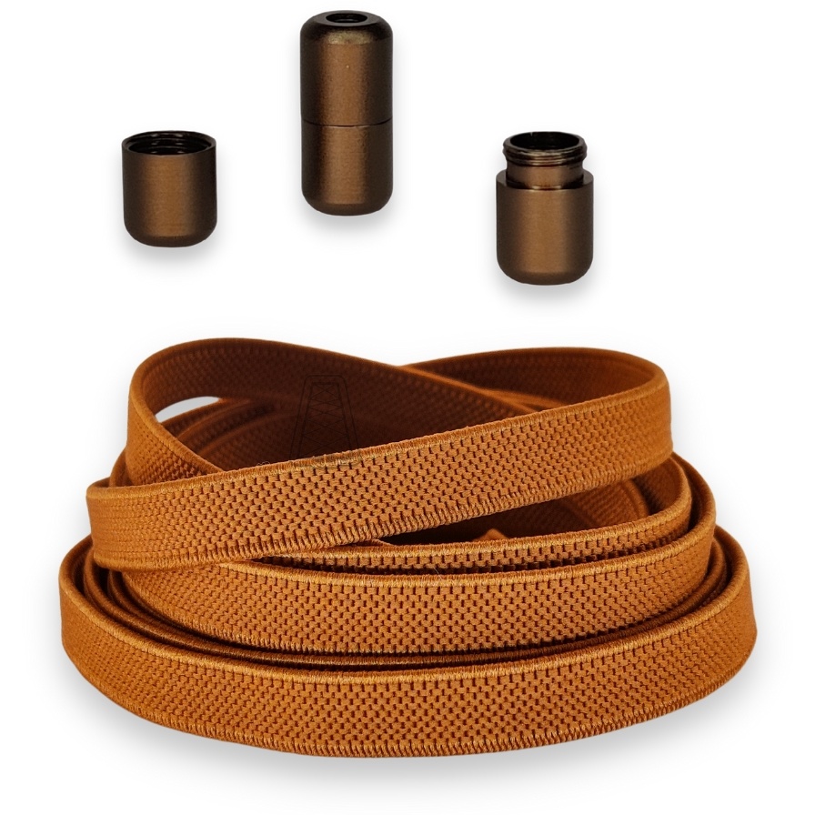 Agletless elastische veters plat breed - bruin cognac