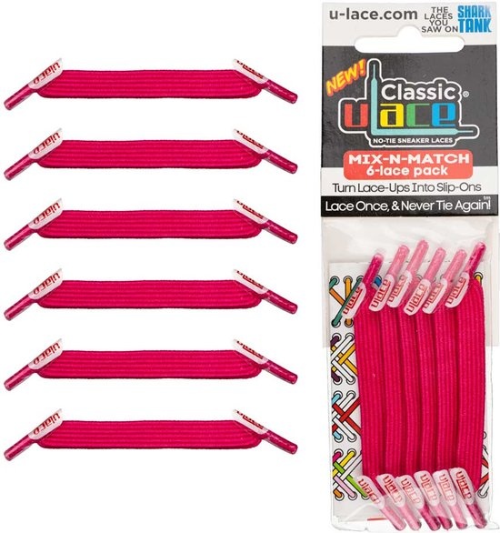 U-LACE VETERS U-Laces classic mix-n-match elastische veters neon magenta 6 stuks