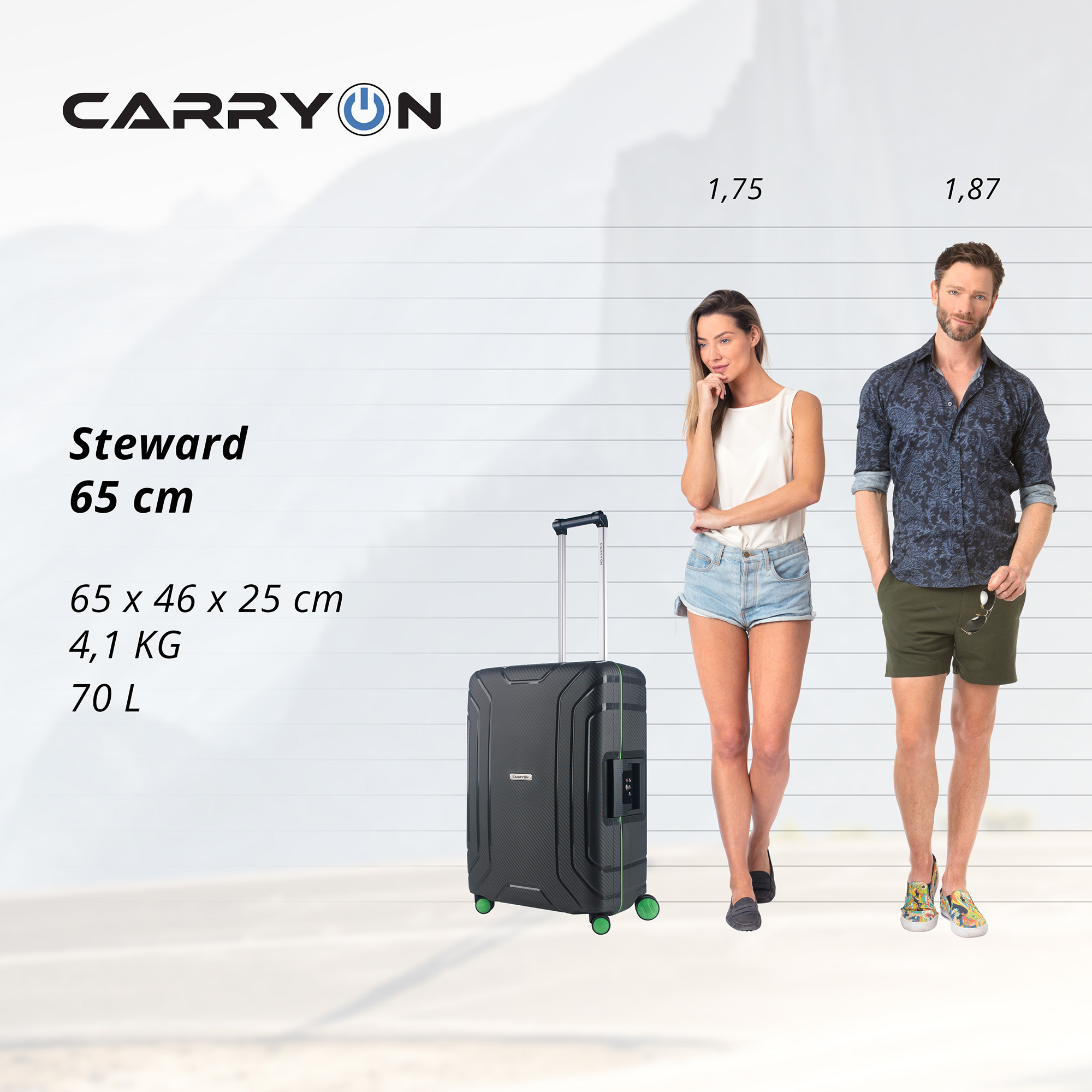 CarryOn Steward Kofferset 2-delig met kliksloten - Grote koffer 100 ltr + 70 ltr middenmaat - Donkergrijs