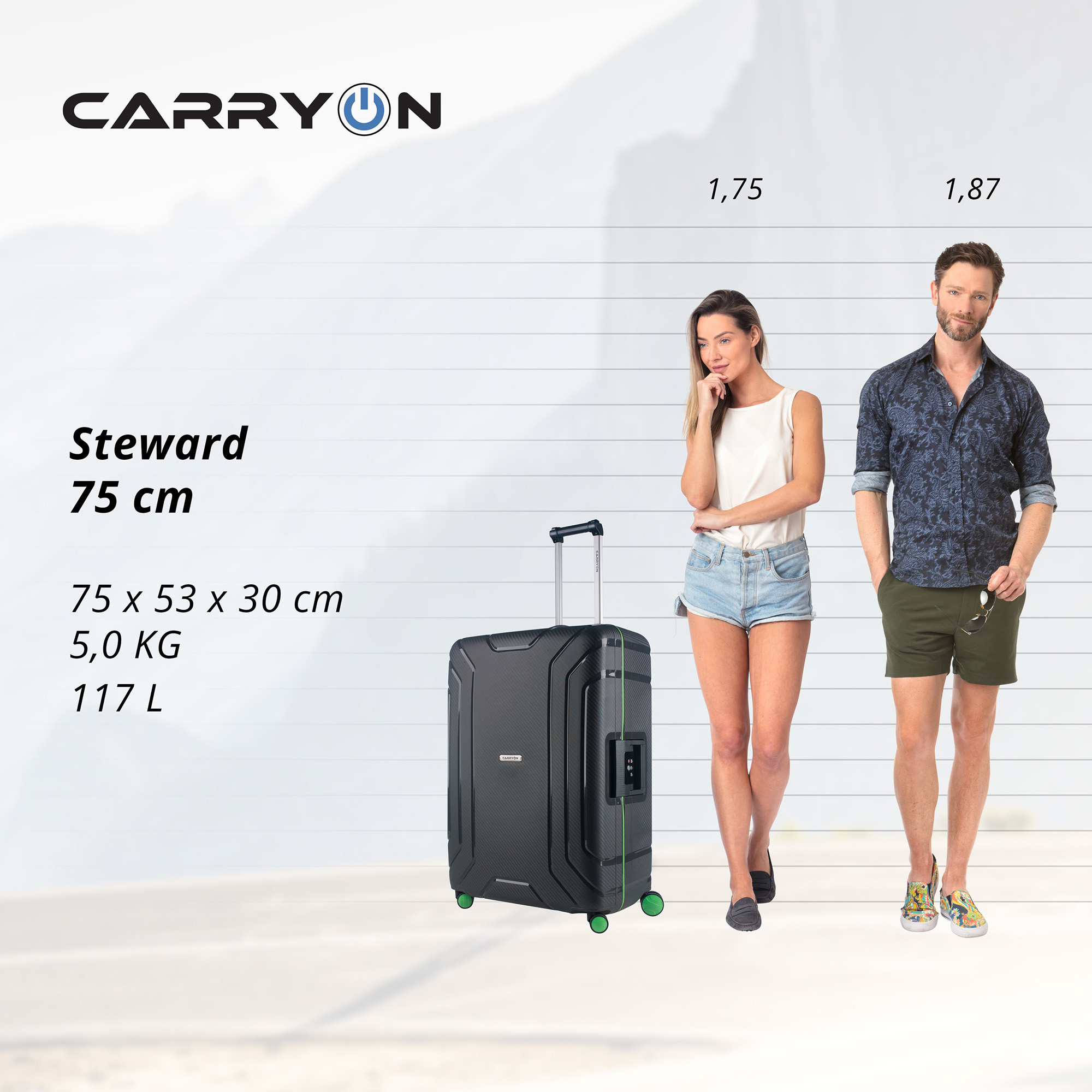 CarryOn Steward Kofferset 2-delig met kliksloten - Grote koffer 100 ltr + 70 ltr middenmaat - blauw
