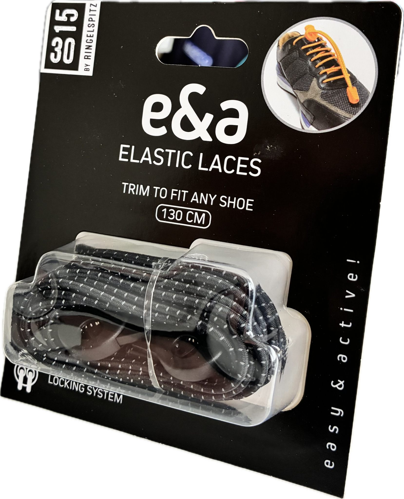 Elastische veters reflecterend 130cm met stopper - zwart