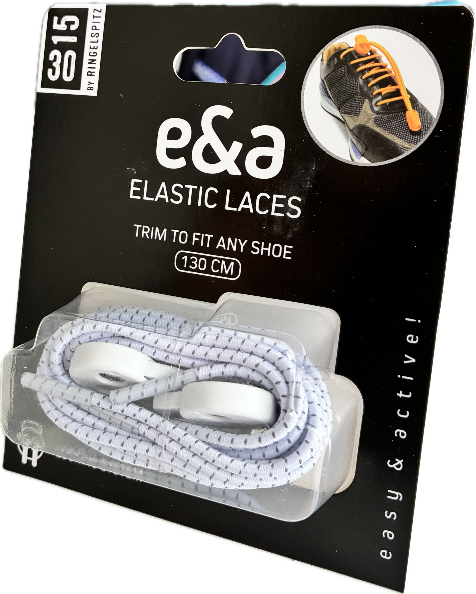 Elastische veters reflecterend 130cm met stopper - wit