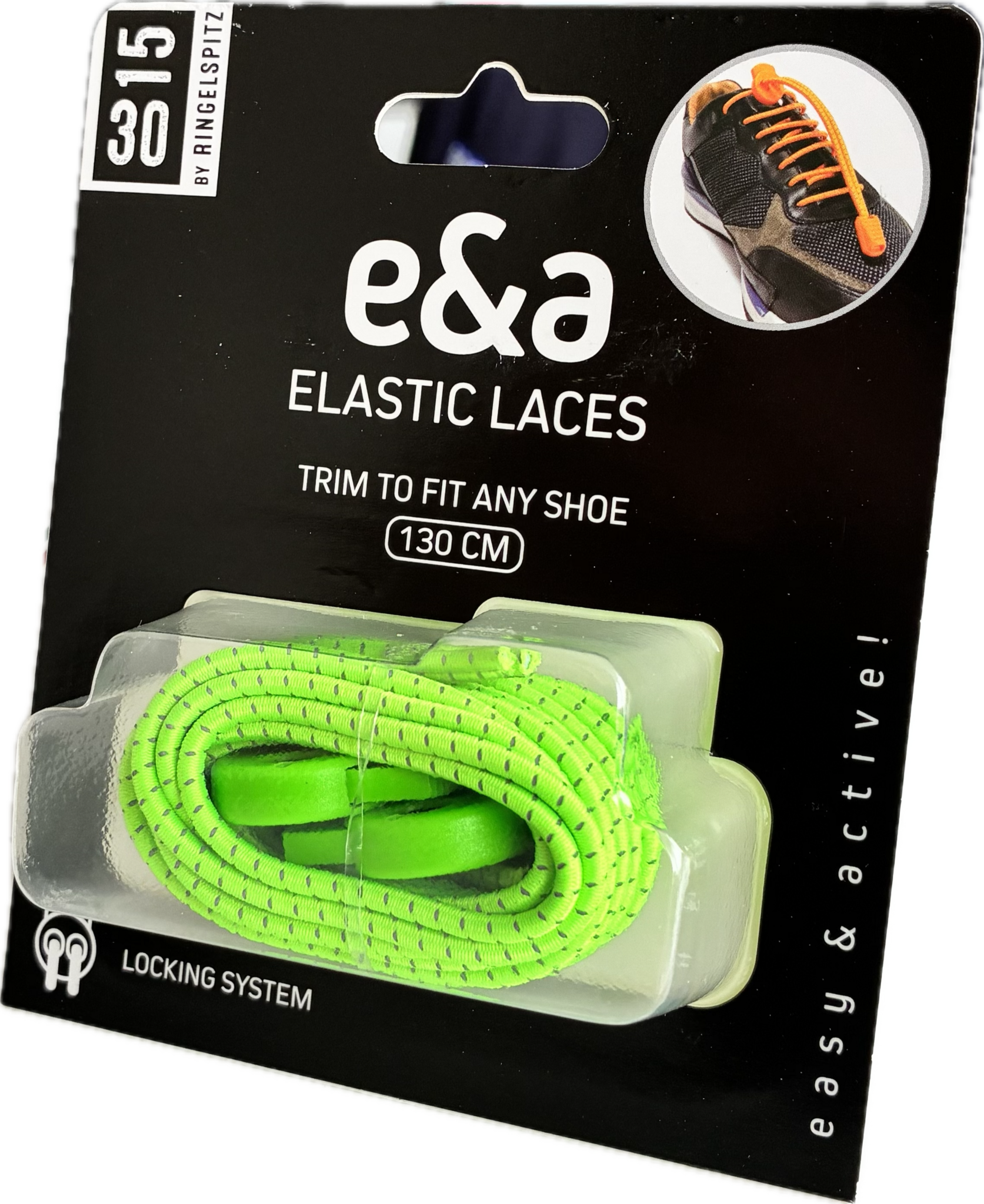 Elastische veters reflecterend 130cm met stopper - groen