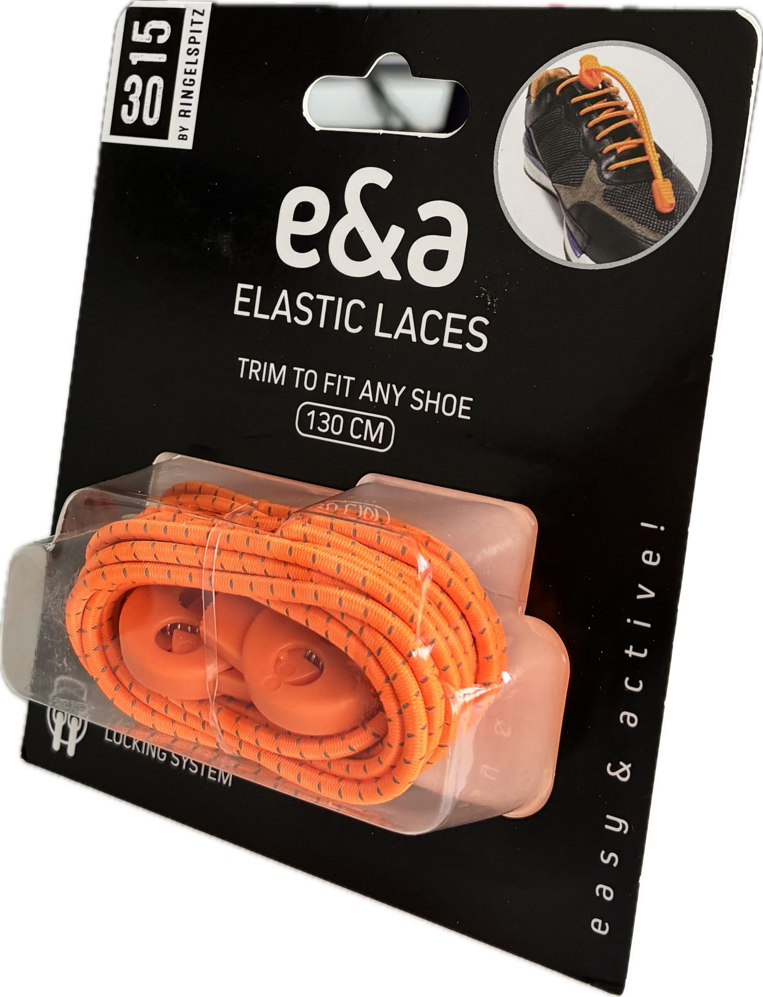 Elastische veters reflecterend 130cm met stopper - oranje