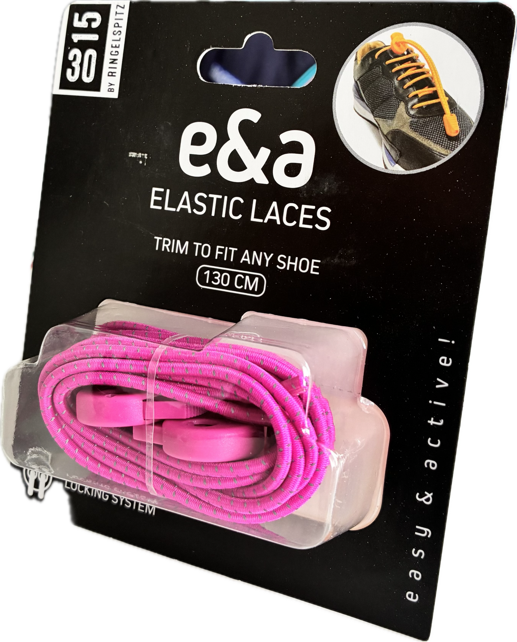 Elastische veters reflecterend 130cm met stopper - pink