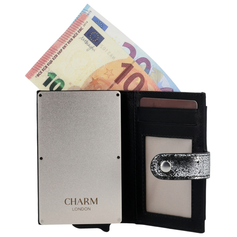 Charm London Charm London South Hill safety wallet leer RFID - zwart/zilver
