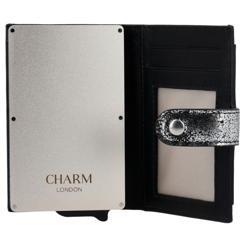 Charm London Charm London South Hill safety wallet leer RFID - zwart/zilver
