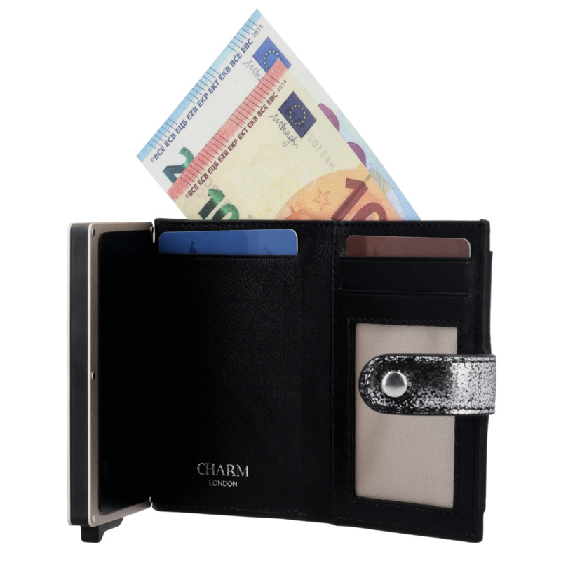 Charm London Charm London South Hill safety wallet leer RFID - zwart/zilver