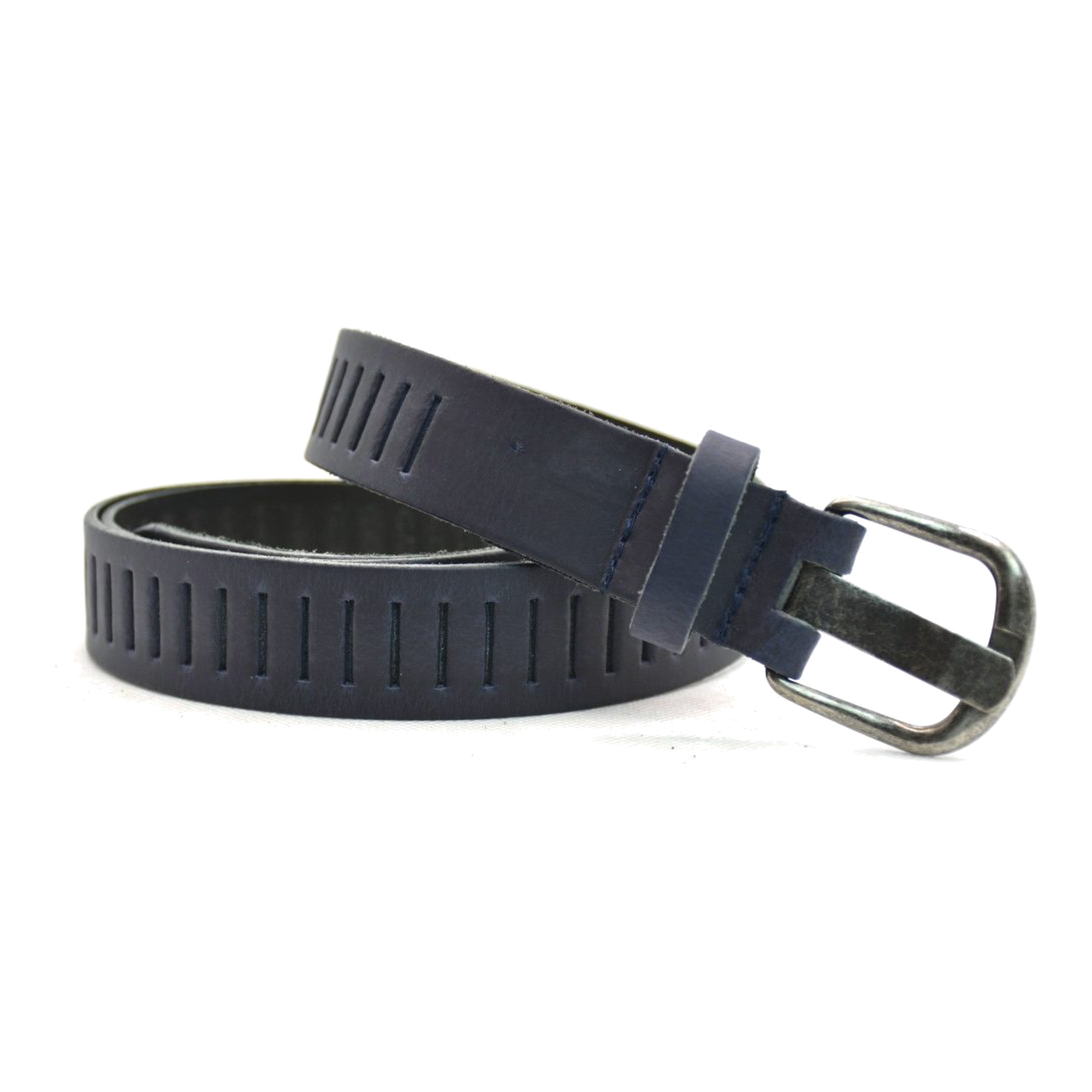 Timbelt Timbelt sleuven leren riem 3 cm – verstelbaar zonder gaatjes - blauw