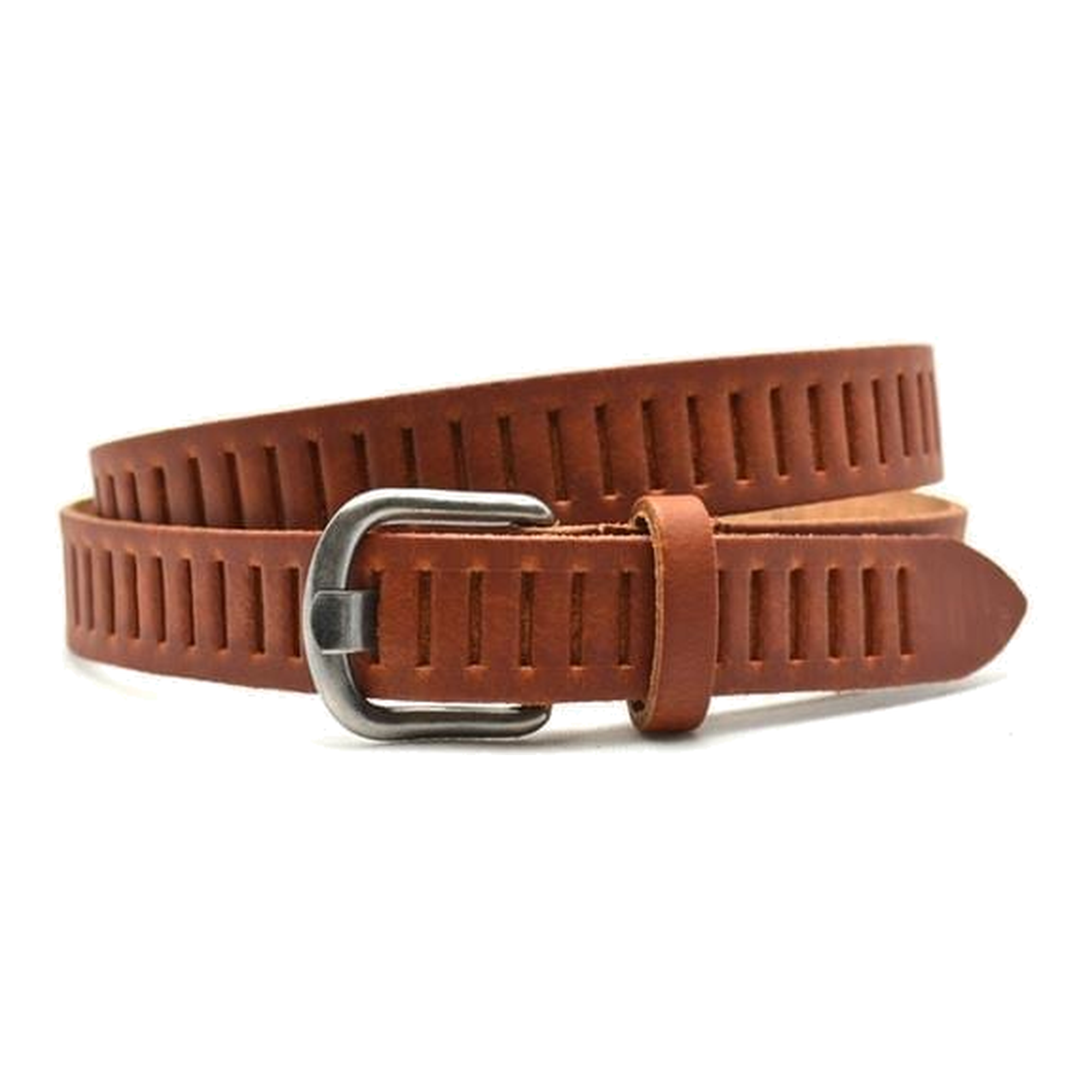 Timbelt Timbelt sleuven leren riem 3 cm – verstelbaar zonder gaatjes - cognac