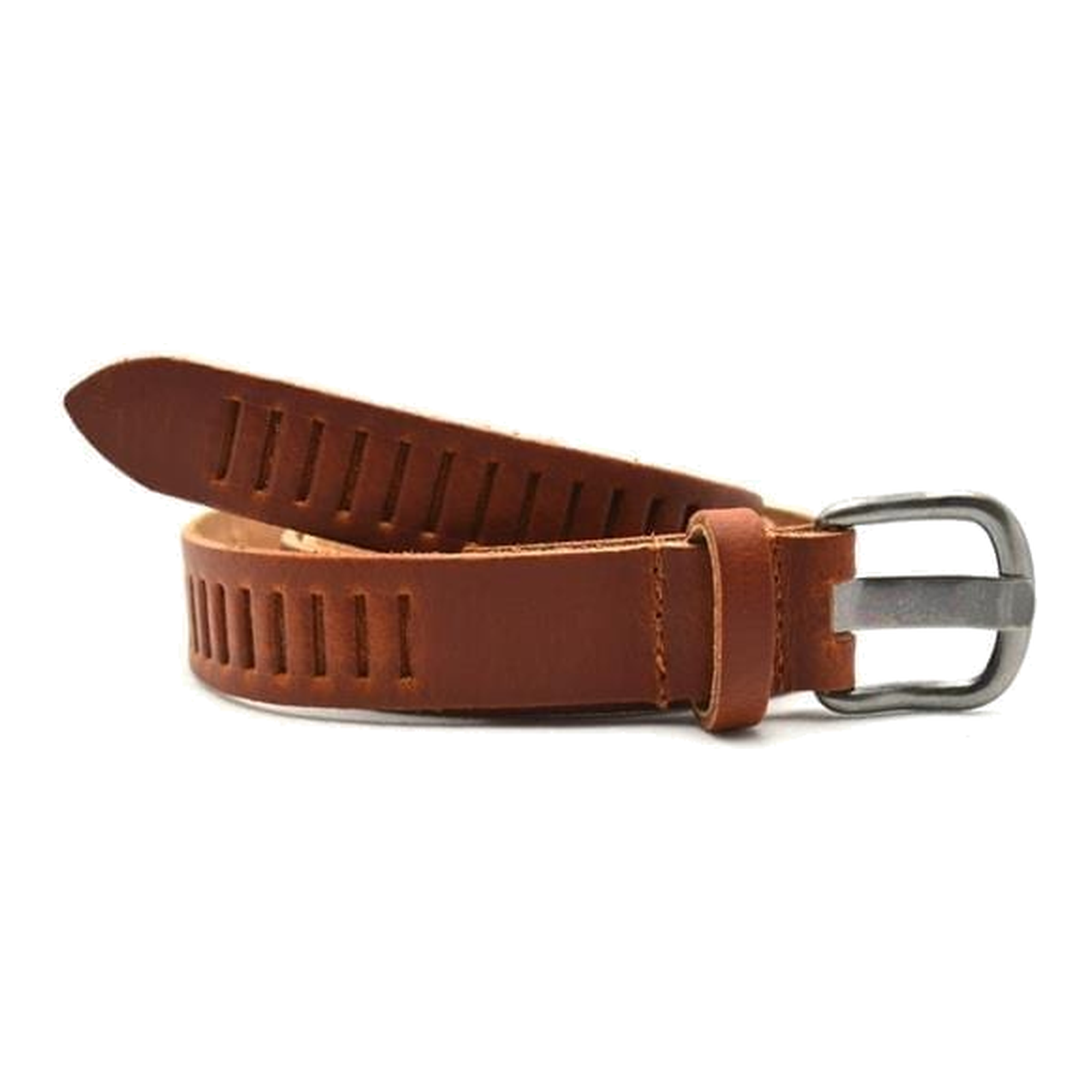 Timbelt Timbelt sleuven leren riem 3 cm – verstelbaar zonder gaatjes - cognac