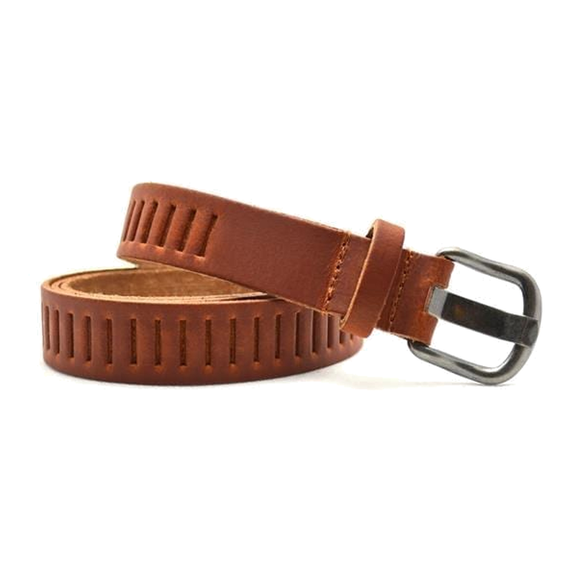 Timbelt Timbelt sleuven leren riem 3 cm – verstelbaar zonder gaatjes - cognac