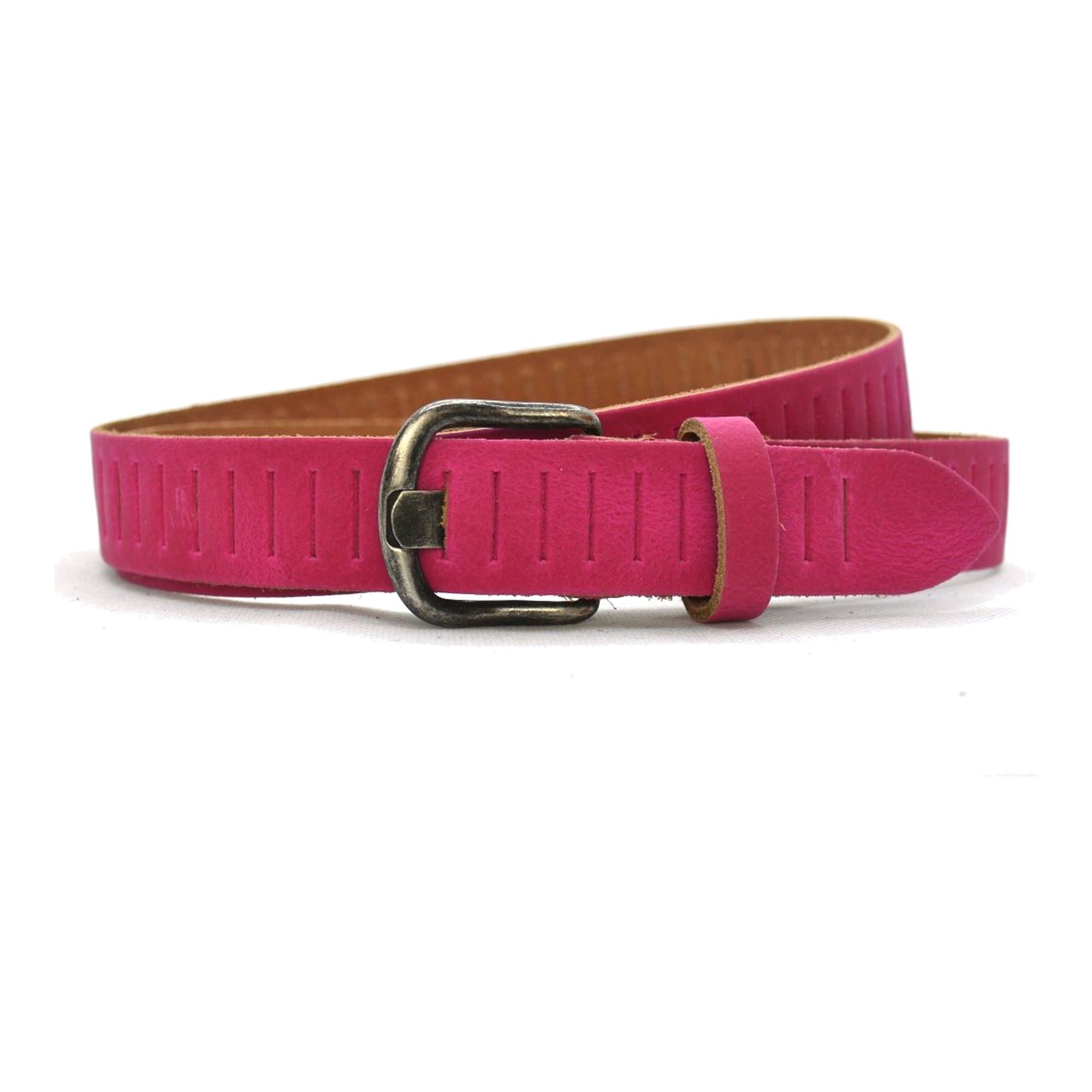 Timbelt Timbelt sleuven leren riem 3 cm – verstelbaar zonder gaatjes - fuchsia
