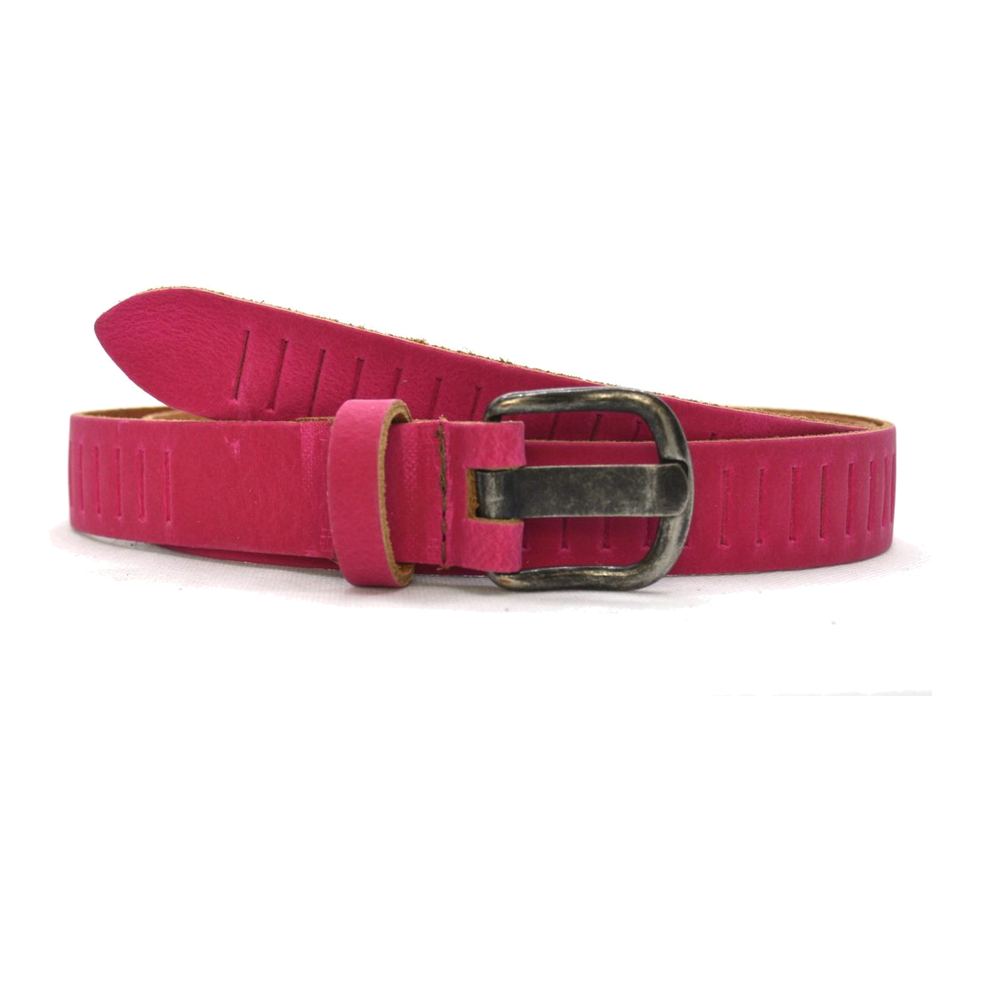Timbelt Timbelt sleuven leren riem 3 cm – verstelbaar zonder gaatjes - fuchsia