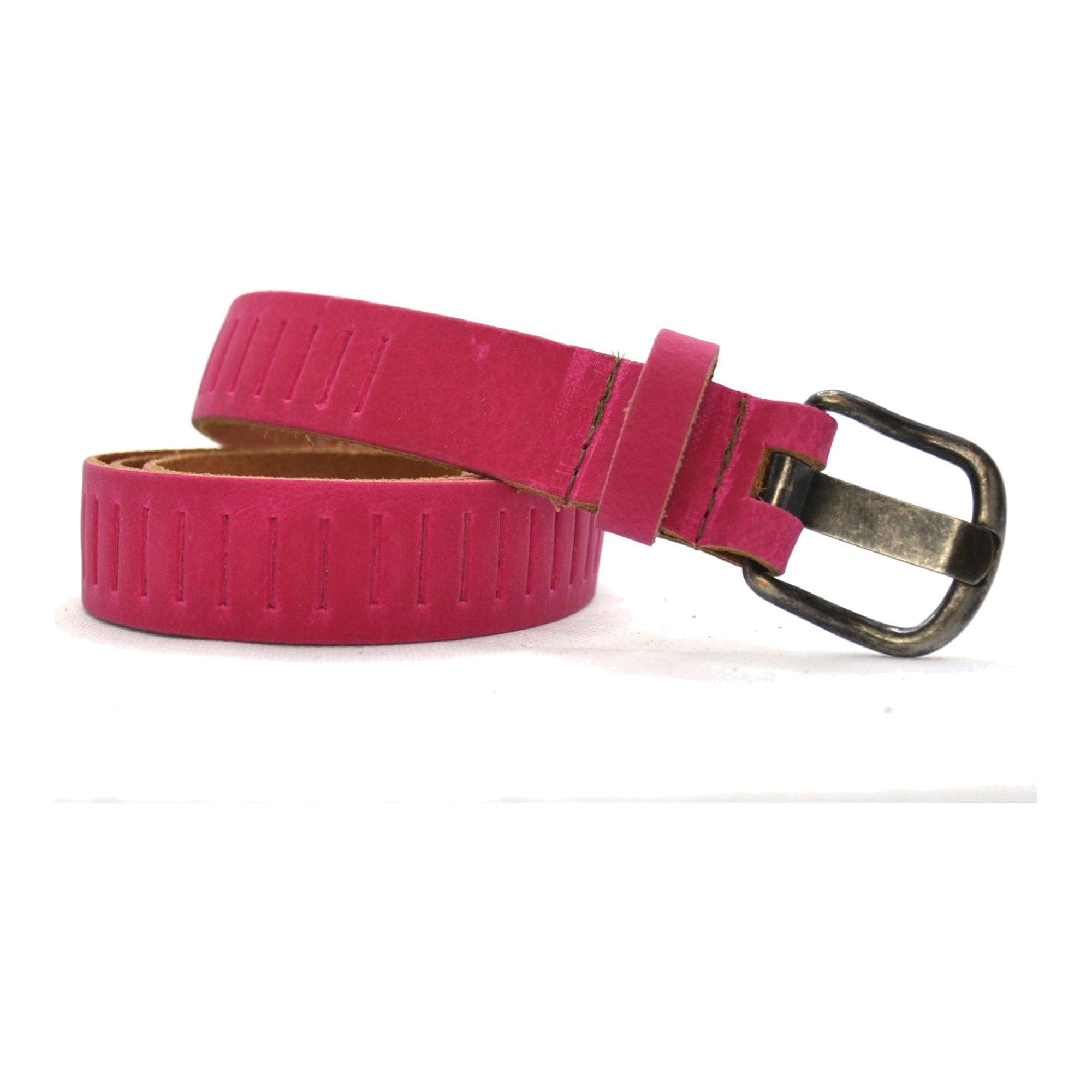 Timbelt Timbelt sleuven leren riem 3 cm – verstelbaar zonder gaatjes - fuchsia