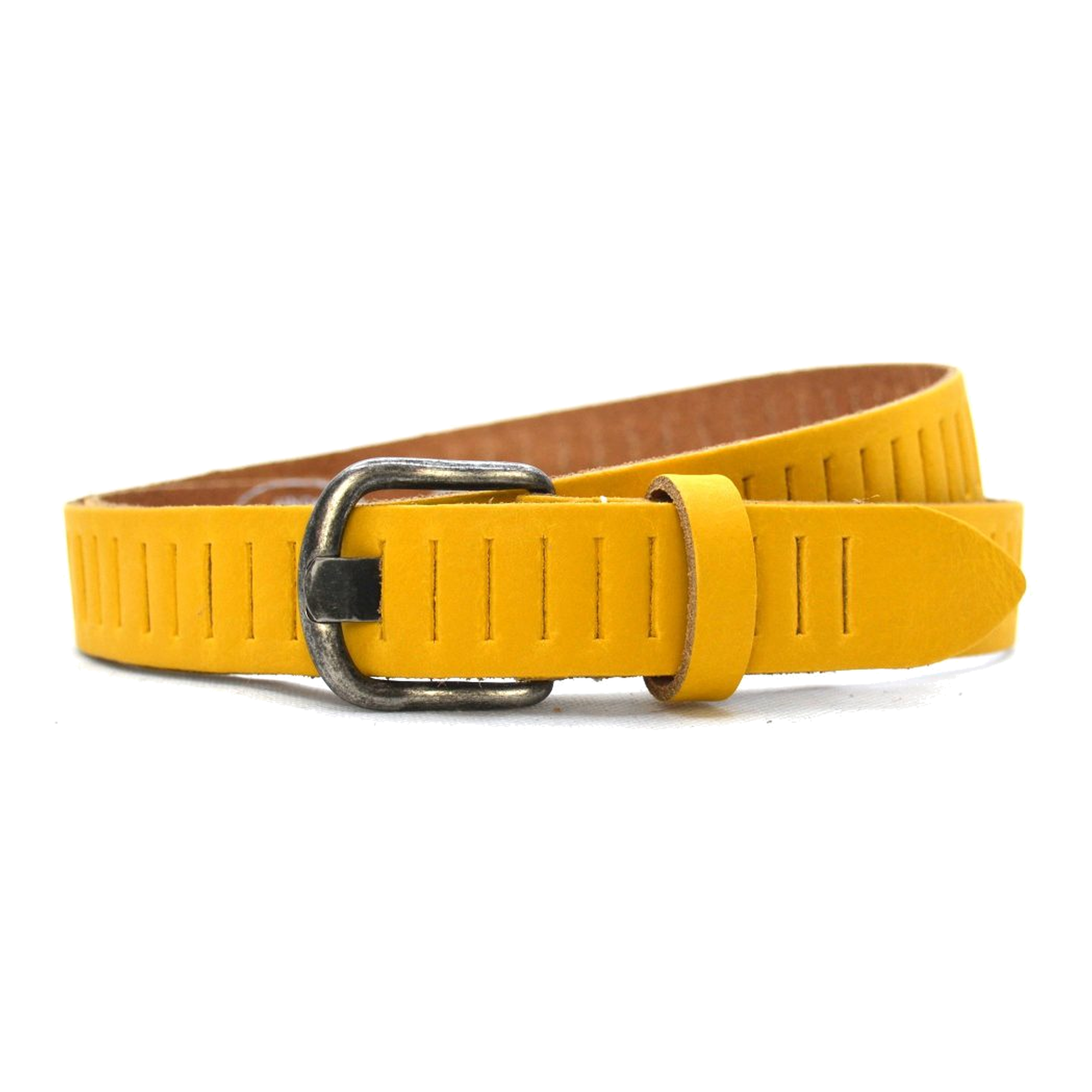 Timbelt Timbelt sleuven leren riem 3 cm – verstelbaar zonder gaatjes - geel