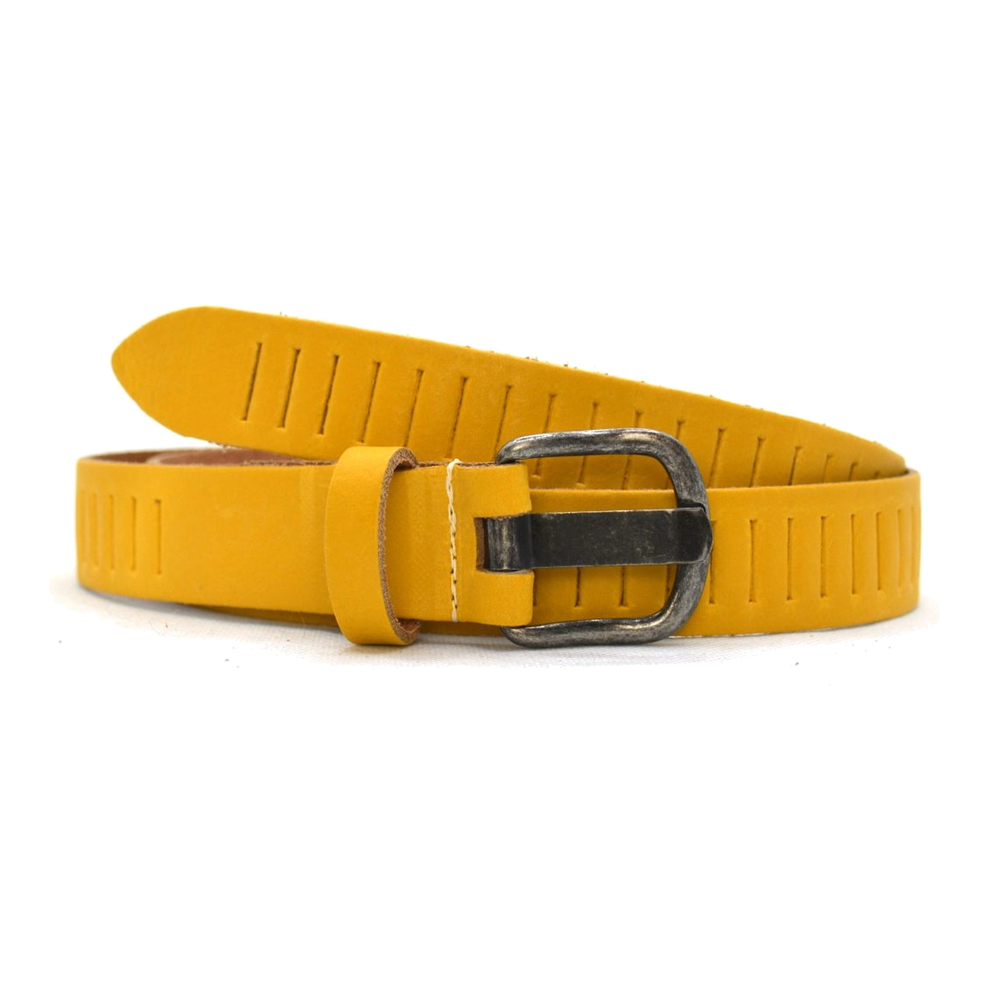 Timbelt Timbelt sleuven leren riem 3 cm – verstelbaar zonder gaatjes - geel