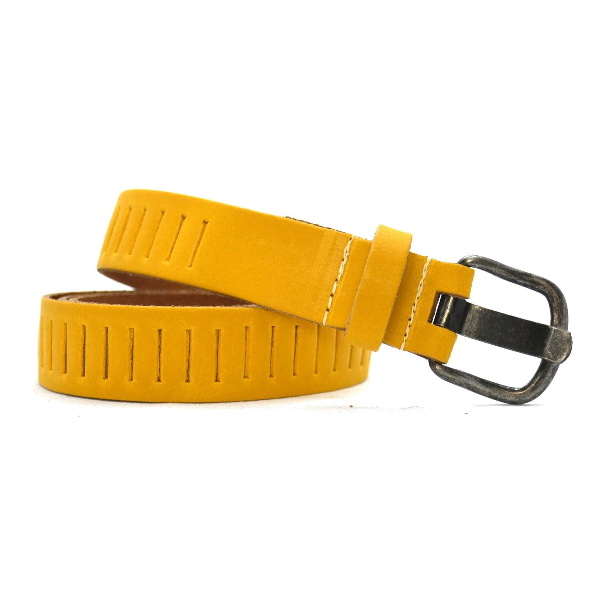Timbelt Timbelt sleuven leren riem 3 cm – verstelbaar zonder gaatjes - geel