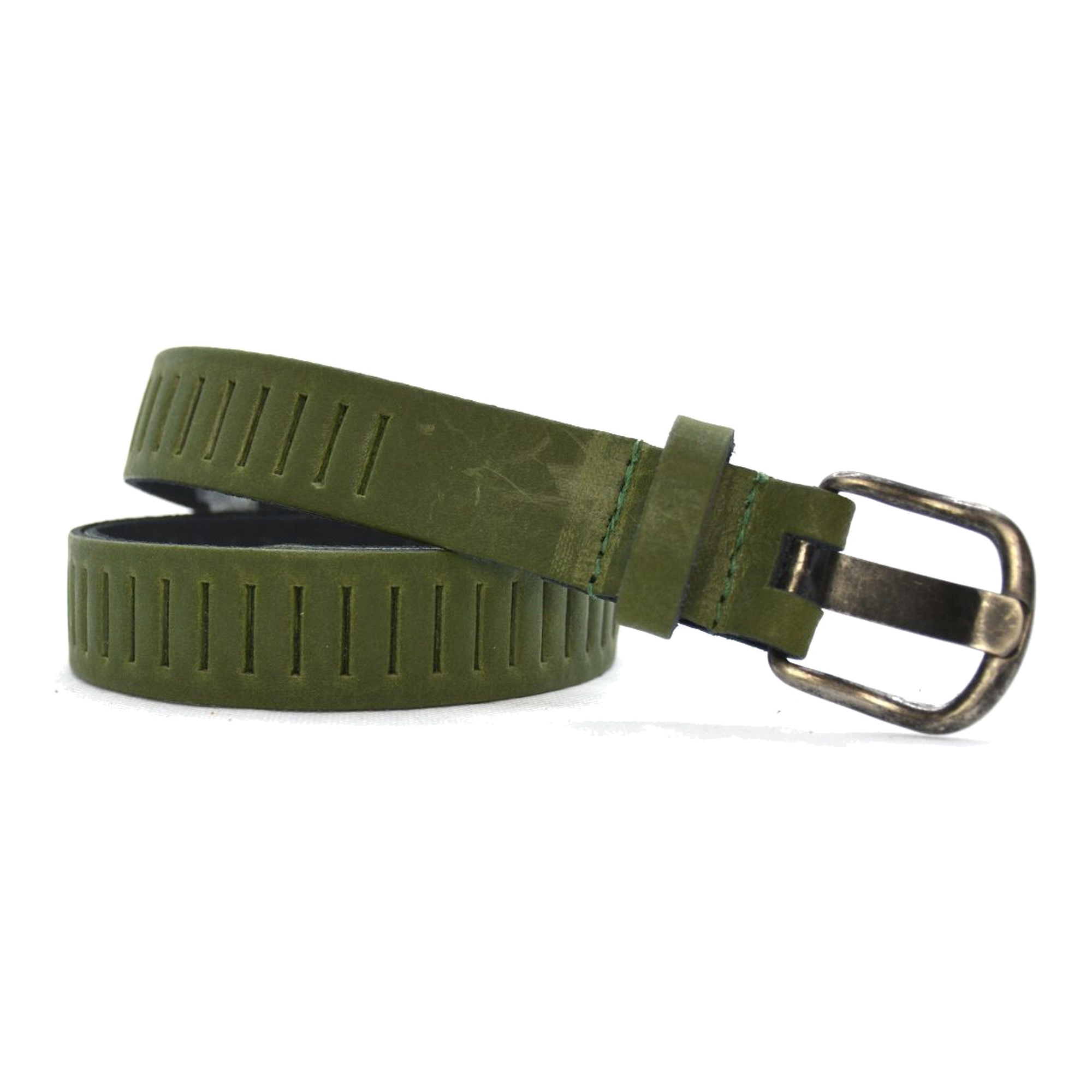 Timbelt Timbelt sleuven leren riem 3 cm – verstelbaar zonder gaatjes - groen