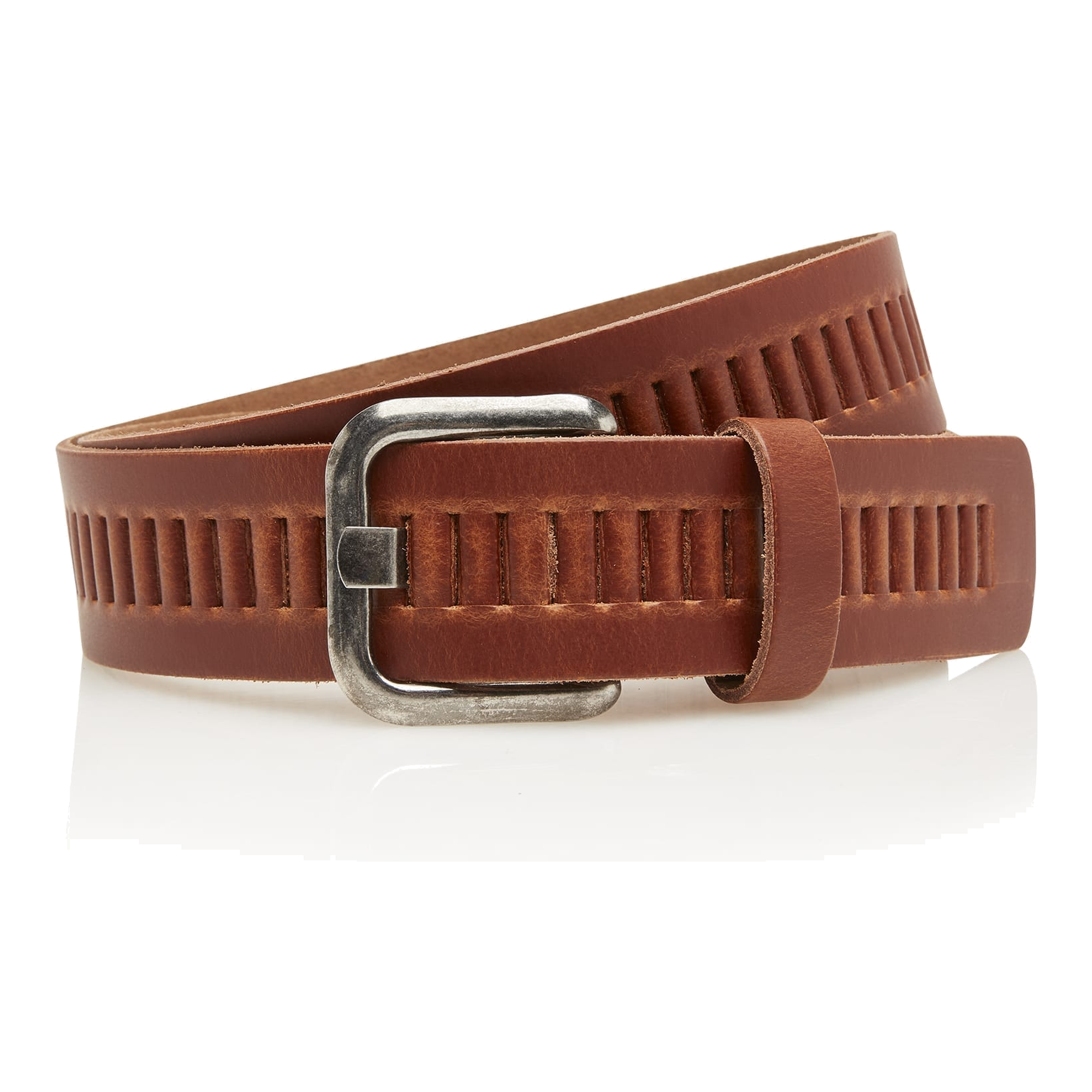 Timbelt Timbelt leren riem 4 cm – verstelbaar zonder gaatjes - cognac