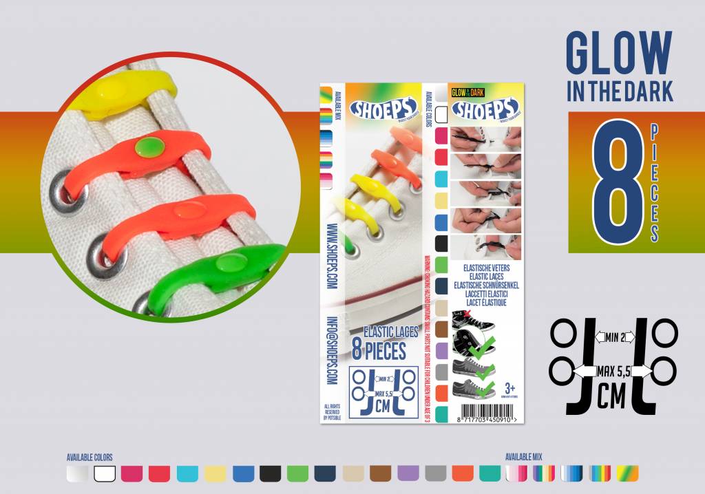 SHOEPS SHOEPS 8 Glow in the Dark - elastische veters