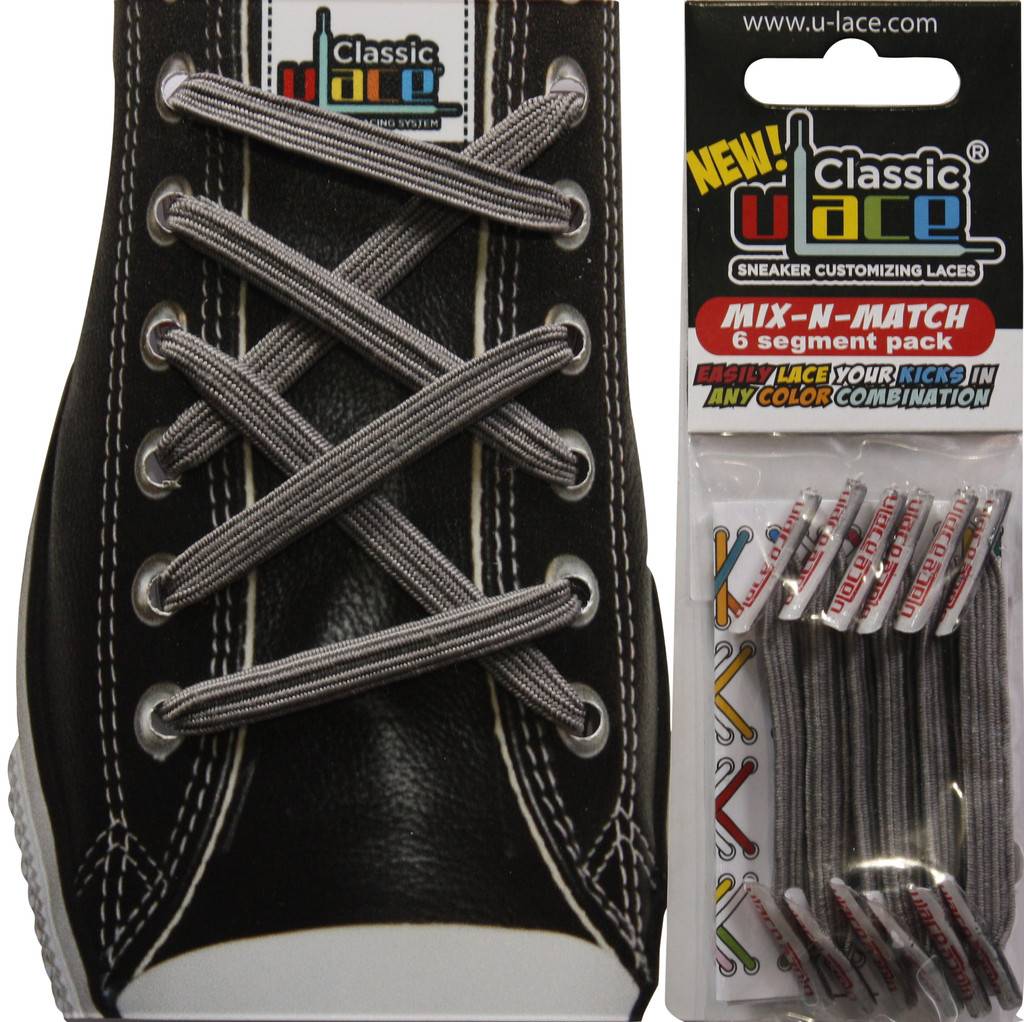 U-LACE VETERS U-Laces classic mix-n-match elastische veters middengrijs 6 stuks