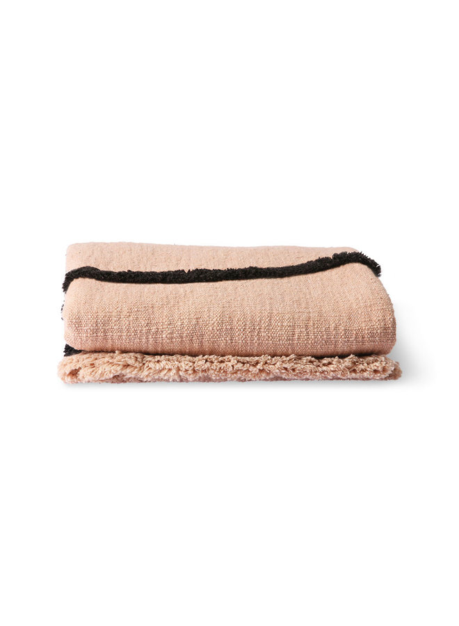 Soft woven throw  - nude with black tufted lines