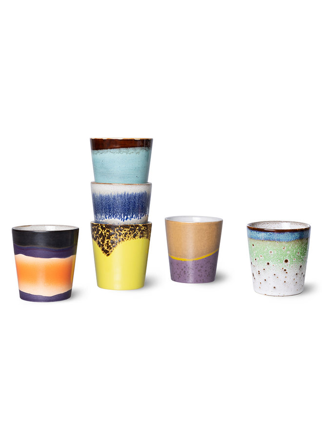 Ceramic 70's coffee mugs set of 6 - Pluto