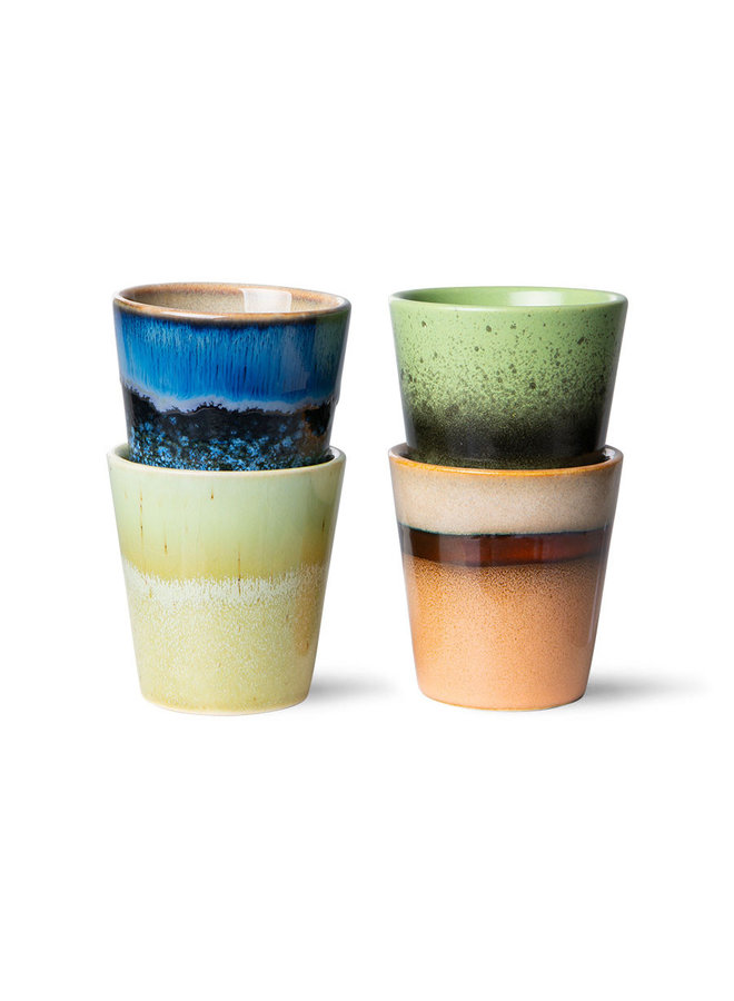 HKliving - Set of 4 70's Ceramic Espresso Mugs - Ceramic | 80ml