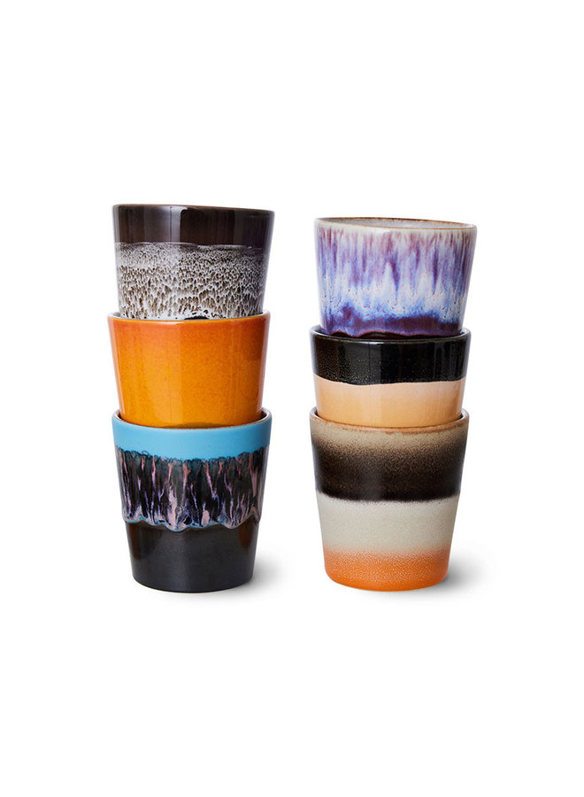 Ceramic 70's coffee mugs set of 6  Stellar / Rock with you