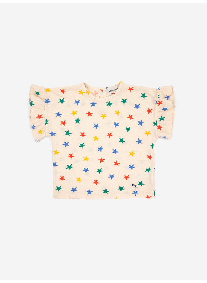 Multicolor Stars all over ruffle T-shirt