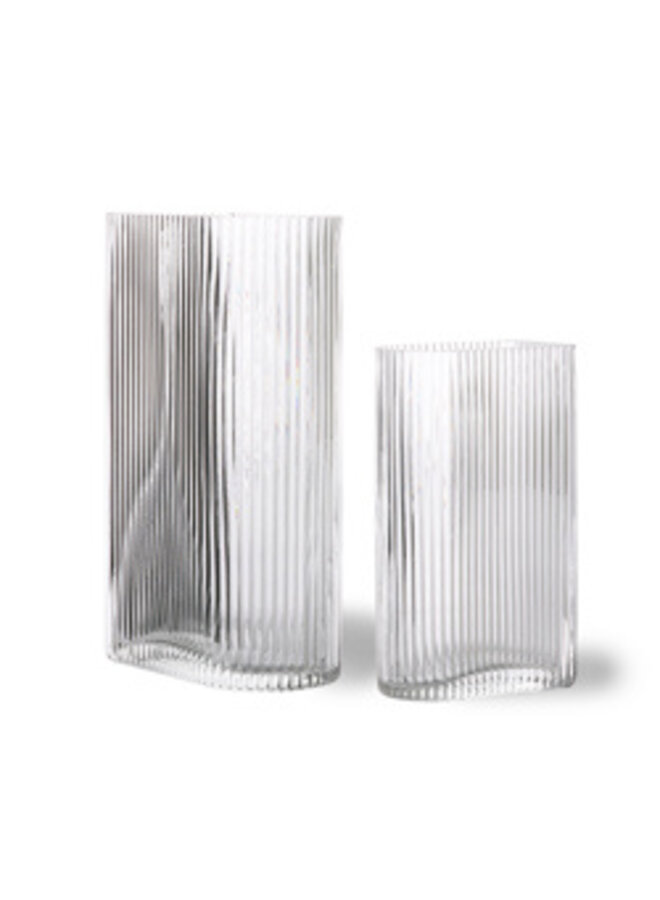Clear Ribbed Vases Set of 2