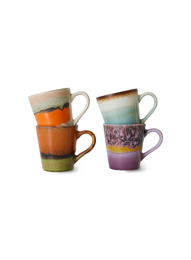 Ceramic 70's Espresso Mugs Set of 4 Retro