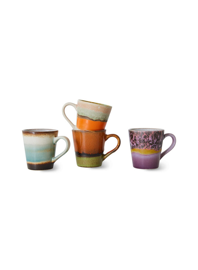 Ceramic 70's Espresso Mugs Set of 4 Retro