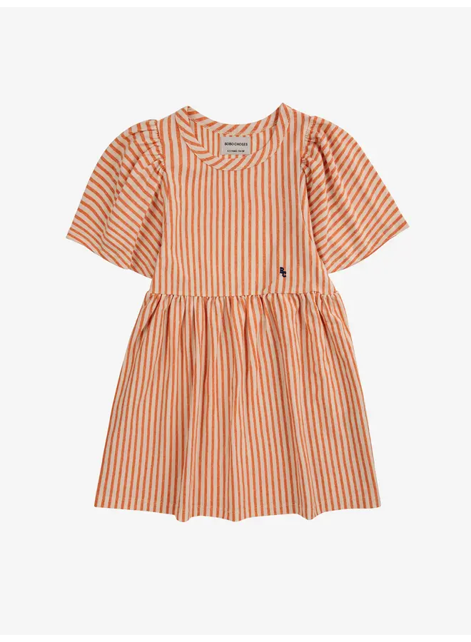 Vertical Stripes ruffle sleeves dress