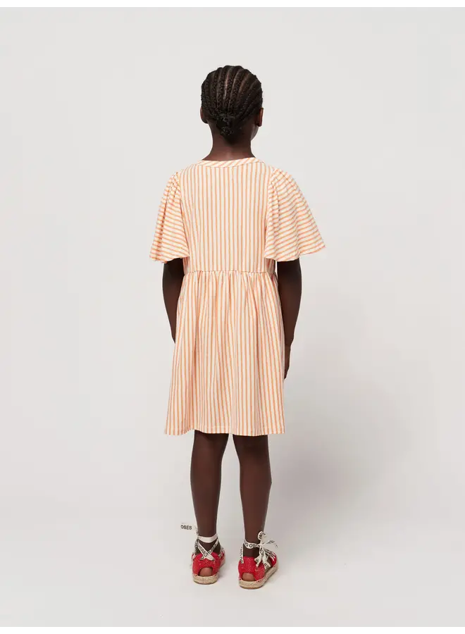 Vertical Stripes ruffle sleeves dress