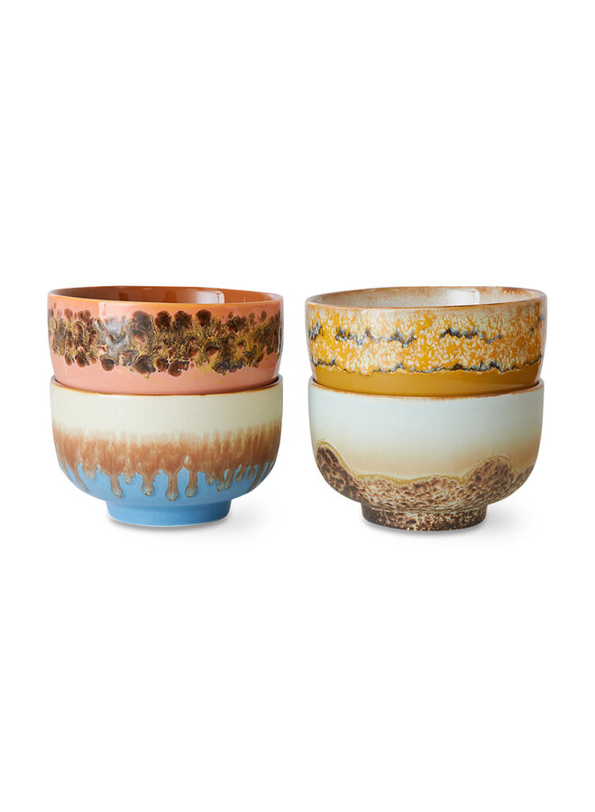 Ceramic 70's noodle bowls set of 4 - seabreeze